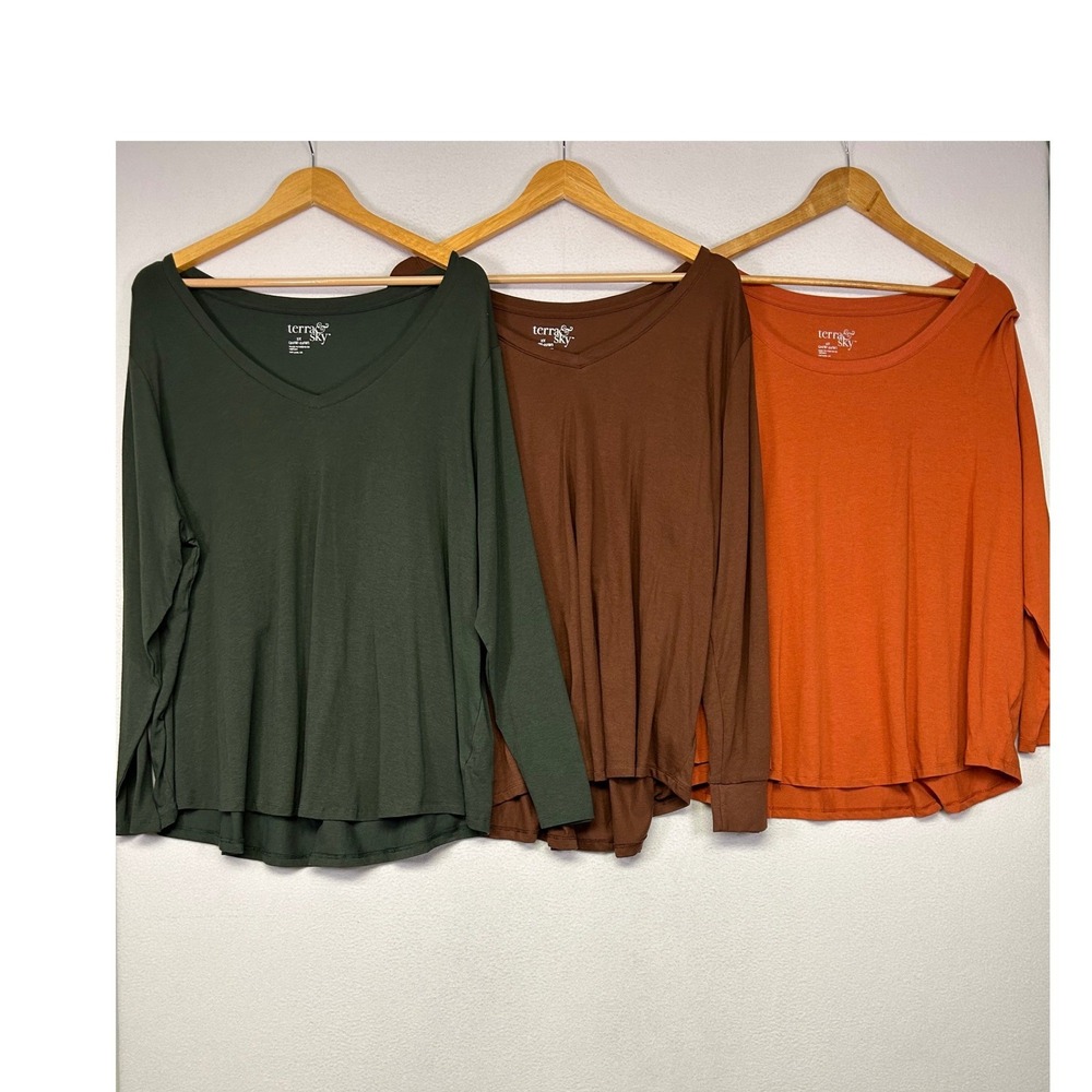 Earthy Basics Terra & Sky Womens 2X Multicolor Long Sleeve T-Shirt 3 Pack